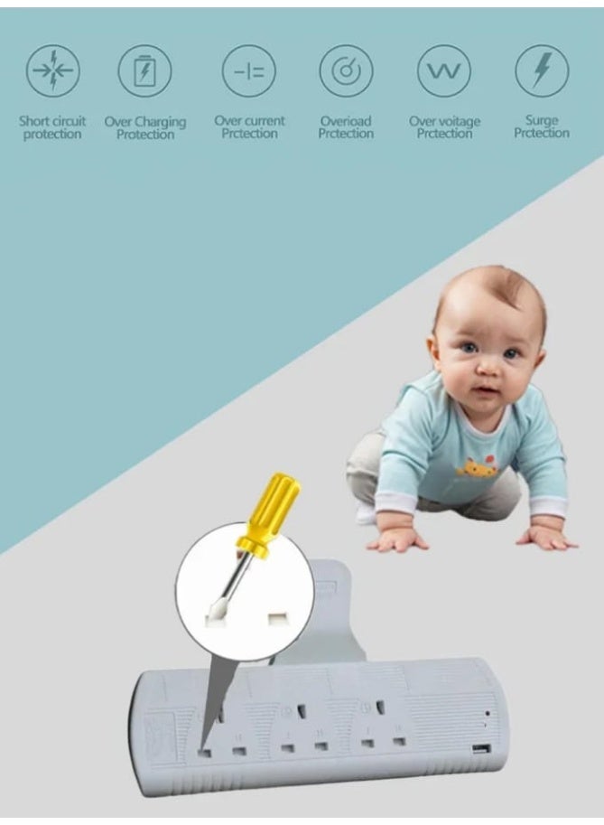 فيشة كهرباء 3 مخارج و2 منفذ USB بفيـوز حماية داخلي، تصميم جداري غير حاجب للمقابس، حماية من القصر الكهربائي والحمل الزائد، مثالية للأجهزة المنزلية  - Image 5