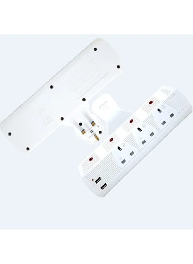 فيشة كهرباء 3 مخارج و2 منفذ USB بفيـوز حماية داخلي، تصميم جداري غير حاجب للمقابس، حماية من القصر الكهربائي والحمل الزائد، مثالية للأجهزة المنزلية  - Image 1