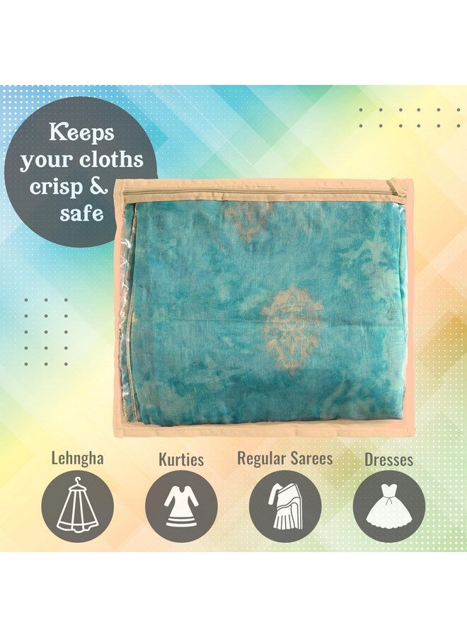 Kuber Industries Kuber Industries Clothes Organizer For Wardrobe (Pack of 12) - Single Storage Organizer For Saree | Salwar Suit | Lehenga Chunni - Dress Organizer For Wardrobe - Single Saree Covers With Zip (Beige)  - Image 5