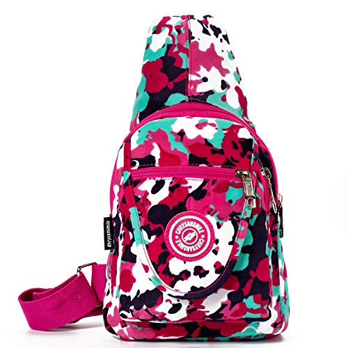 Chrysansmile Sling Bag for Women Men Nylon Crossbody Bags Fanny Packs Pink Print Small Backpack for Travel Hiking - Image 1