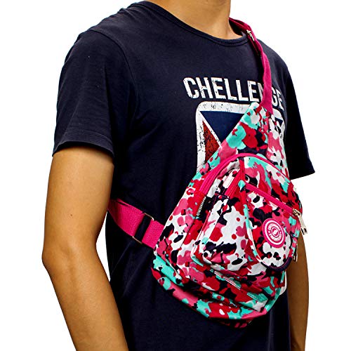 Chrysansmile Sling Bag for Women Men Nylon Crossbody Bags Fanny Packs Pink Print Small Backpack for Travel Hiking - Image 4
