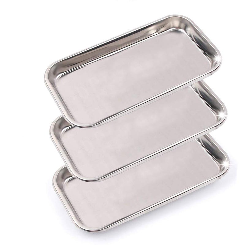 LabAider 3 Pack Professional Medical Surgical Stainless Steel Dental Procedure Tray Thickening Lab Instrument Tools Trays -Flat Type (8.6" * 4.3" * 0.8", 3) - Image 1