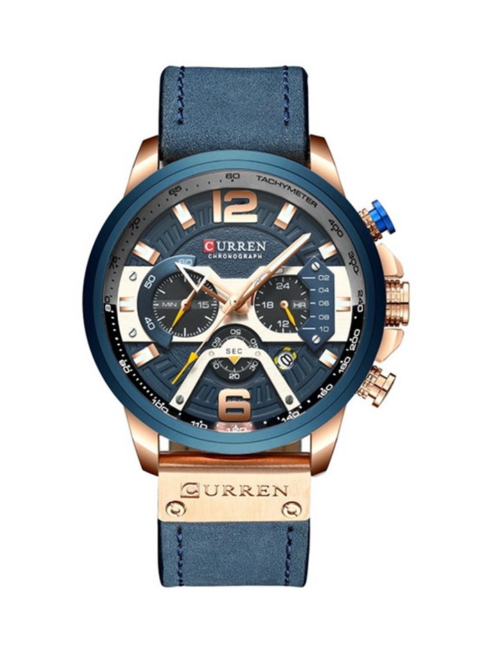 CURREN Mens Luxury Watches Business Chronograph Dress Waterproof Leather Strap Analog Quartz Wrist Watch - Image 1