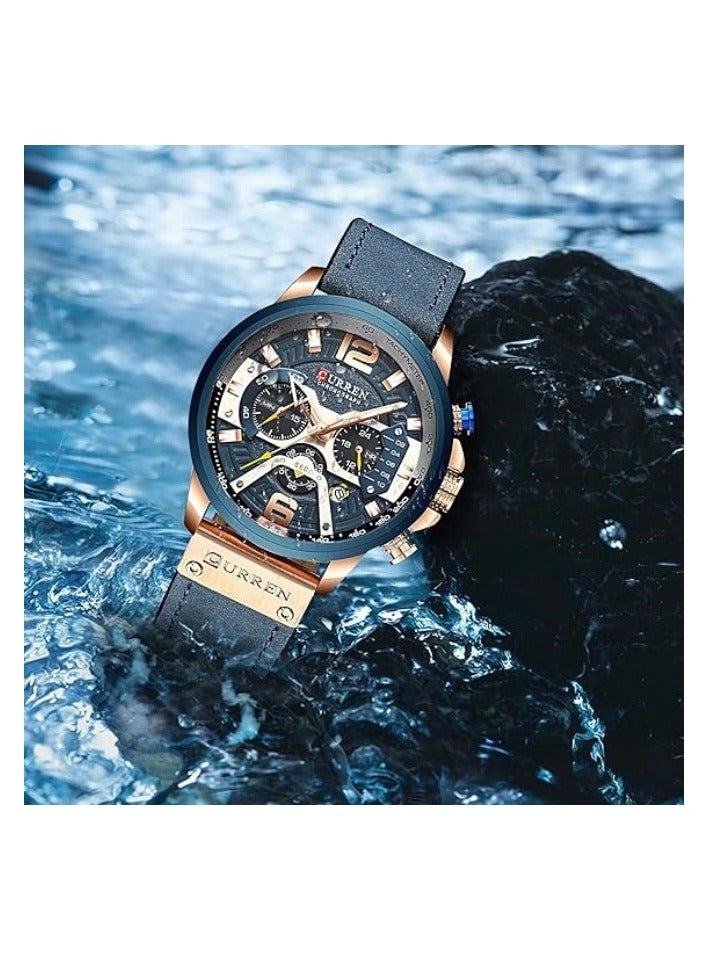 CURREN Mens Luxury Watches Business Chronograph Dress Waterproof Leather Strap Analog Quartz Wrist Watch - Image 2