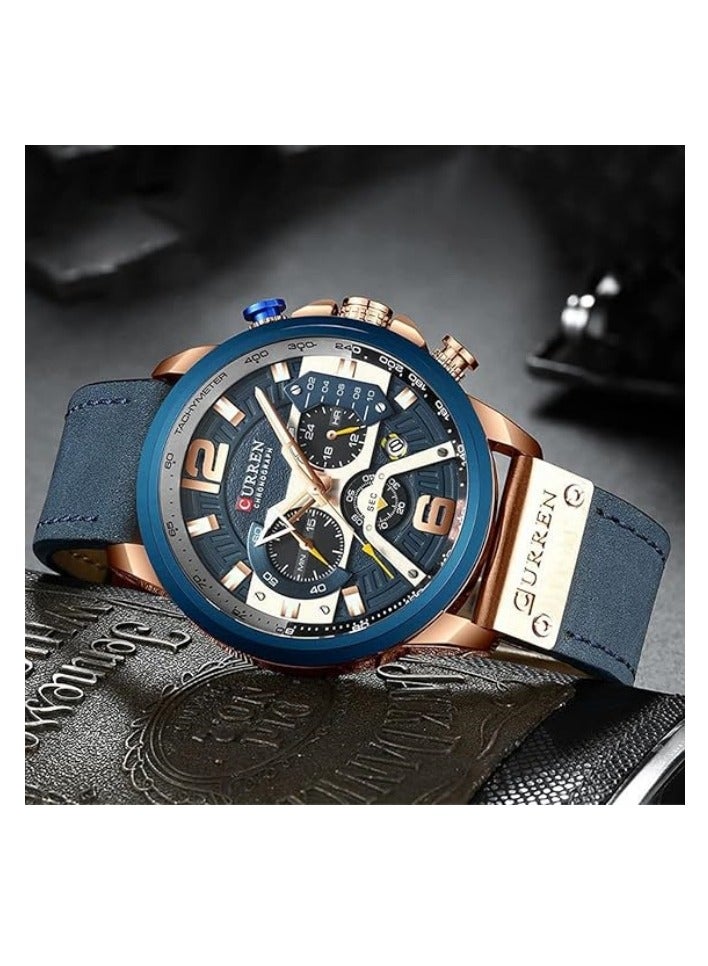 CURREN Mens Luxury Watches Business Chronograph Dress Waterproof Leather Strap Analog Quartz Wrist Watch - Image 3