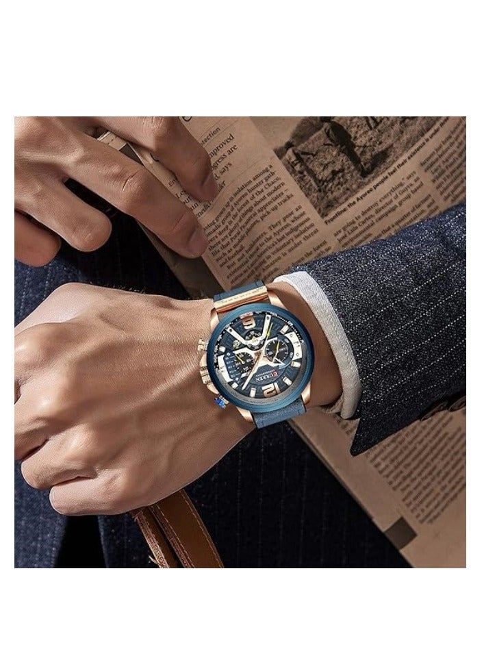 CURREN Mens Luxury Watches Business Chronograph Dress Waterproof Leather Strap Analog Quartz Wrist Watch - Image 4