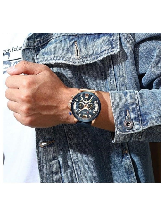 CURREN Mens Luxury Watches Business Chronograph Dress Waterproof Leather Strap Analog Quartz Wrist Watch - Image 5