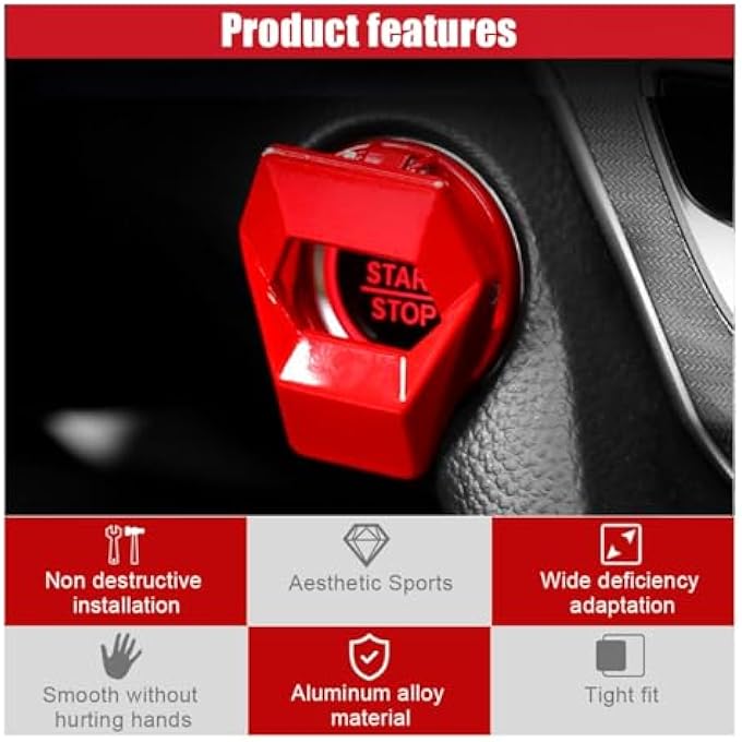 أكس سبرينج غطاء زر تشغيل السيارة بالضغط، قطعتين، غطاء حماية لمفتاح تشغيل السيارة بالضغط، مصنوع من سبائك الزنك العالمي، للتحكم في طاقة السيارة، مناسب لسيارة سيفيك Crv Xrv Challenger Charger Chr - Image 3