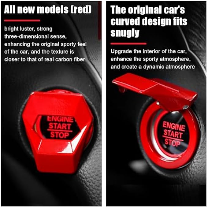 أكس سبرينج غطاء زر تشغيل السيارة بالضغط، قطعتين، غطاء حماية لمفتاح تشغيل السيارة بالضغط، مصنوع من سبائك الزنك العالمي، للتحكم في طاقة السيارة، مناسب لسيارة سيفيك Crv Xrv Challenger Charger Chr - Image 4
