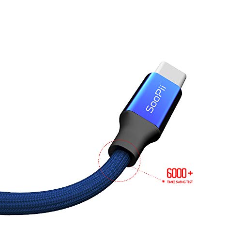 Soopii Type C Cable, SooPii 1 Pack 3.23Ft Nylon Braided USB C Data & Charging Cable with Aluminum Connector for Galaxy S8/S8 Plus/Note 8,Nexus 6P/5X, LG G5, OnePlus and More Supporting Type c Devices (Blue) - Image 2