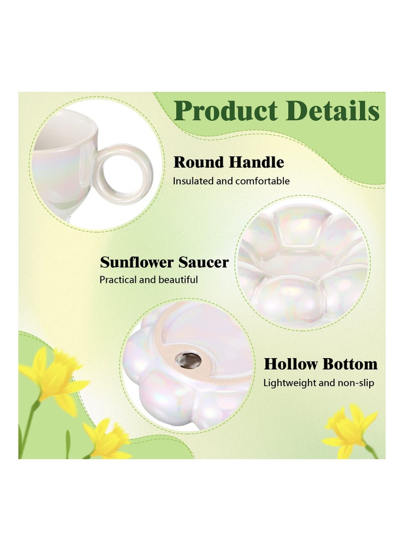 طقم أكواب سيراميك سحابية مبدعة للقهوة والشاي، 7oz تصميم زهور مع saucer، هدية مثالية للنساء والصديقات - Image 3