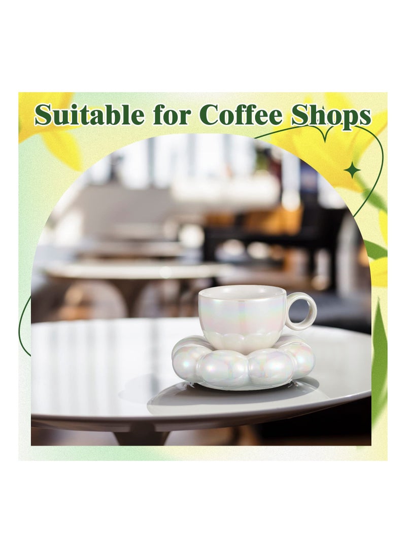طقم أكواب سيراميك سحابية مبدعة للقهوة والشاي، 7oz تصميم زهور مع saucer، هدية مثالية للنساء والصديقات - Image 2