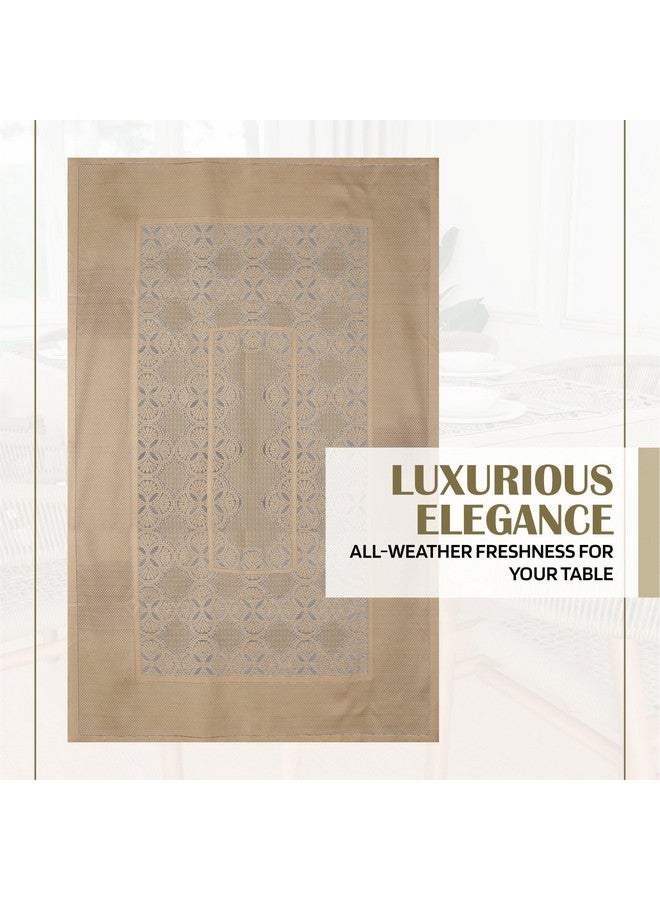 Kuber Industries Kuber Industries Dining Table Cover | 60x90 Inch | Net 6-Seater Table Cover | Kitchen Dining Table Cloths | Hotels-Restaurants Table Cover | Self Flower New Jersey | DTC | Golden  - Image 2
