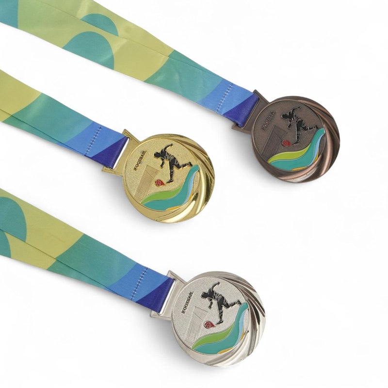 ArtRight Football and Rugby Medals - Gold, Silver & Bronze Tournament Events Medal, Personalized Awards for 1st, 2nd, 3rd School, Colleges, Athletics Games Winner Players (Set of 3pcs, 2.5inch) - Image 1