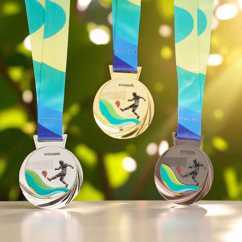 ArtRight Football and Rugby Medals - Gold, Silver & Bronze Tournament Events Medal, Personalized Awards for 1st, 2nd, 3rd School, Colleges, Athletics Games Winner Players (Set of 3pcs, 2.5inch) - Image 3