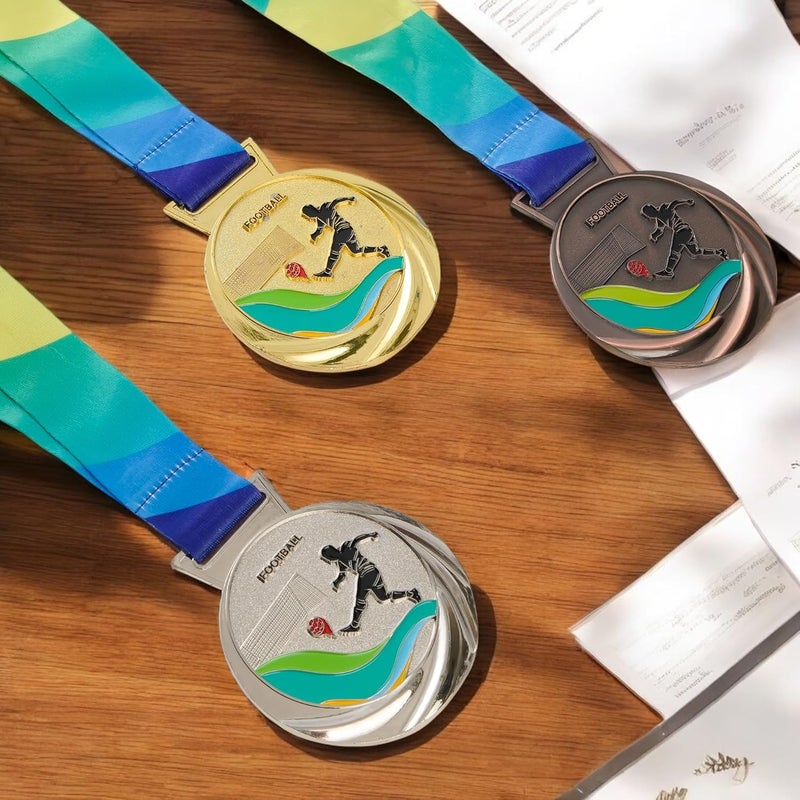 ArtRight Football and Rugby Medals - Gold, Silver & Bronze Tournament Events Medal, Personalized Awards for 1st, 2nd, 3rd School, Colleges, Athletics Games Winner Players (Set of 3pcs, 2.5inch) - Image 4
