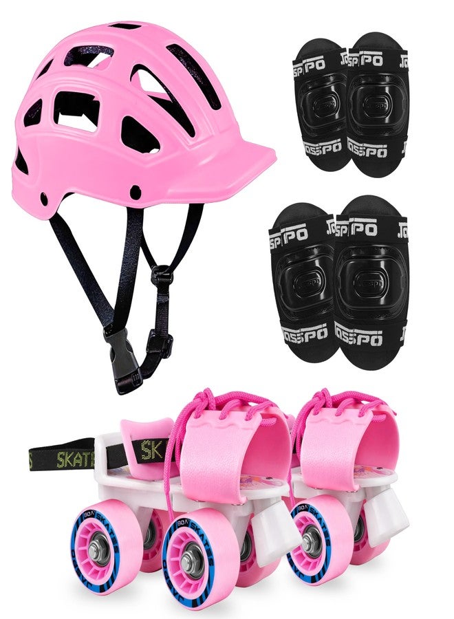 Jaspo Kids Delite Intact Junior Roller Skates Combo (Skates+Helmet+Knee+Elbow) Suitable for Age Upto 5 Years, Adjustable Skates-18 to 21 cms-Color-(Pink) - Image 1