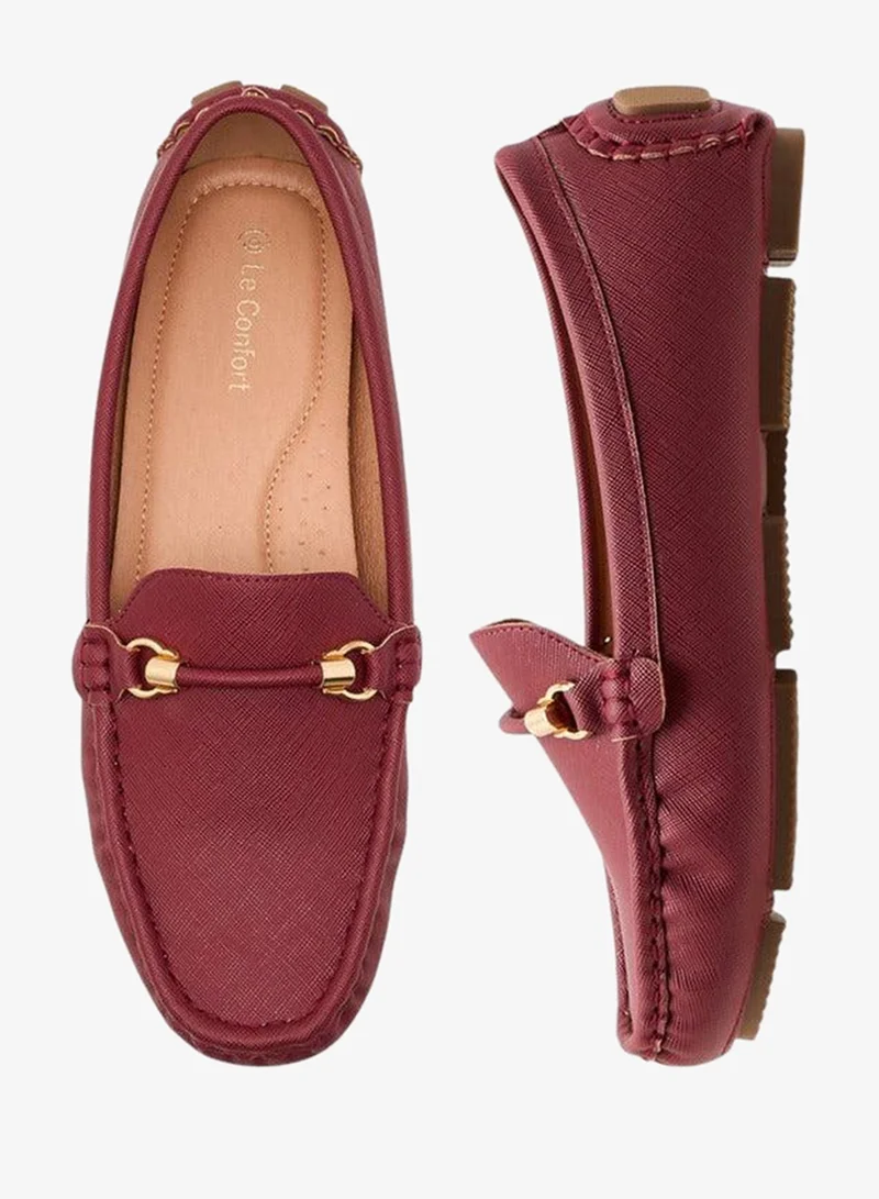 Le Confort BURGUNDY Textured Slip-On Loafers with Metal Trim for Women | Best Price UAE