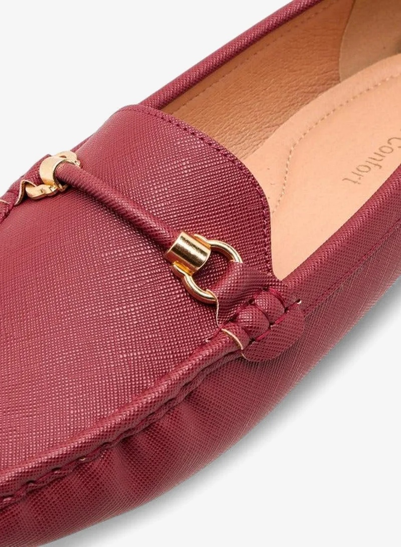 Le Confort BURGUNDY Textured Slip-On Loafers with Metal Trim for Women | Best Price UAE