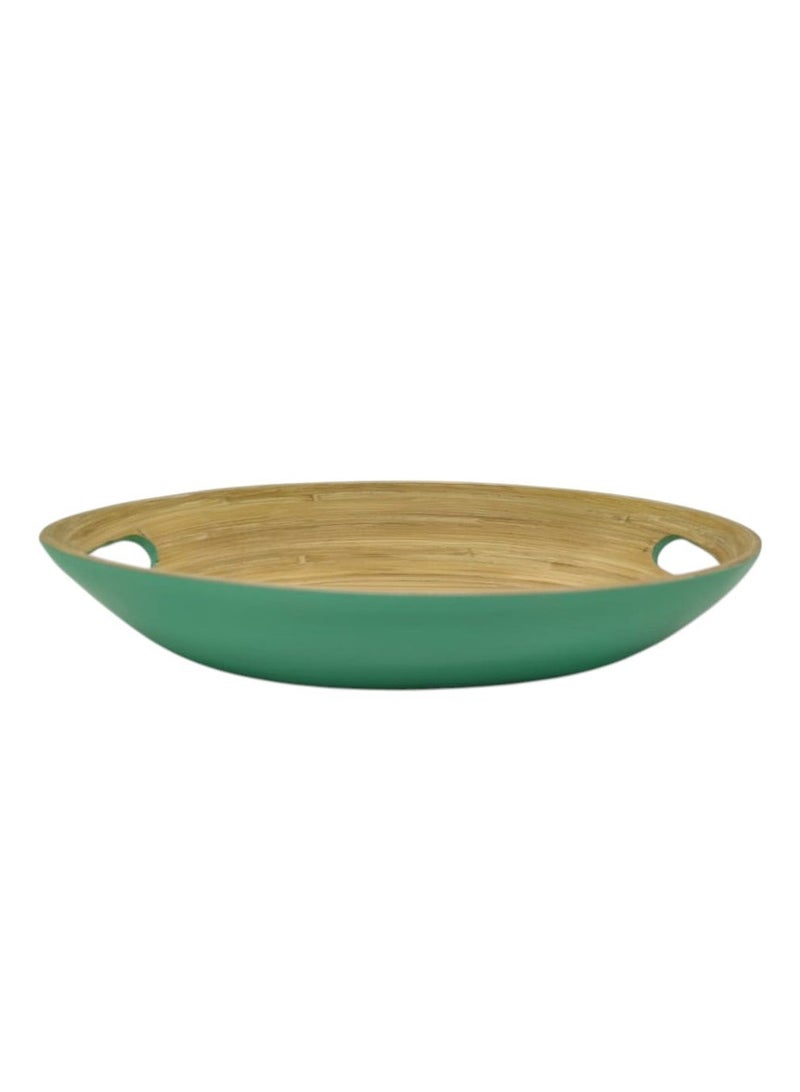 AKDC Bamboo Oval Shape Serving Tray With Handle-33cmX24cmX5cm-Green&Bamboo - Image 1