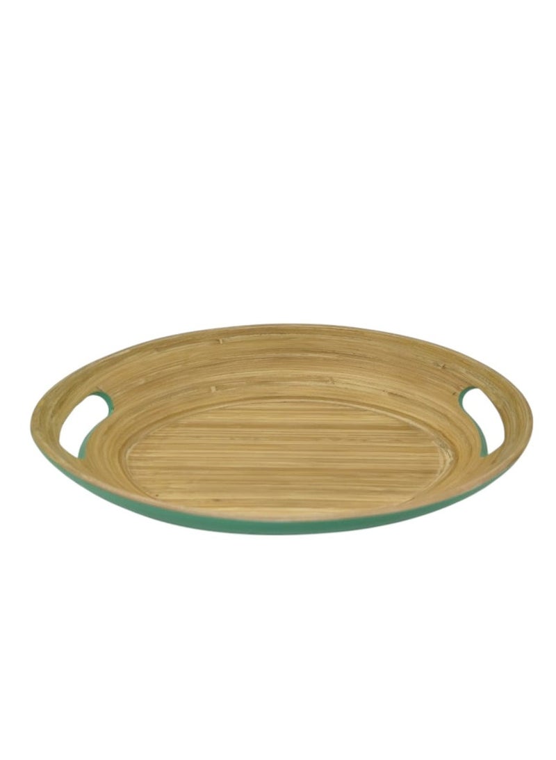 AKDC Bamboo Oval Shape Serving Tray With Handle-33cmX24cmX5cm-Green&Bamboo - Image 2