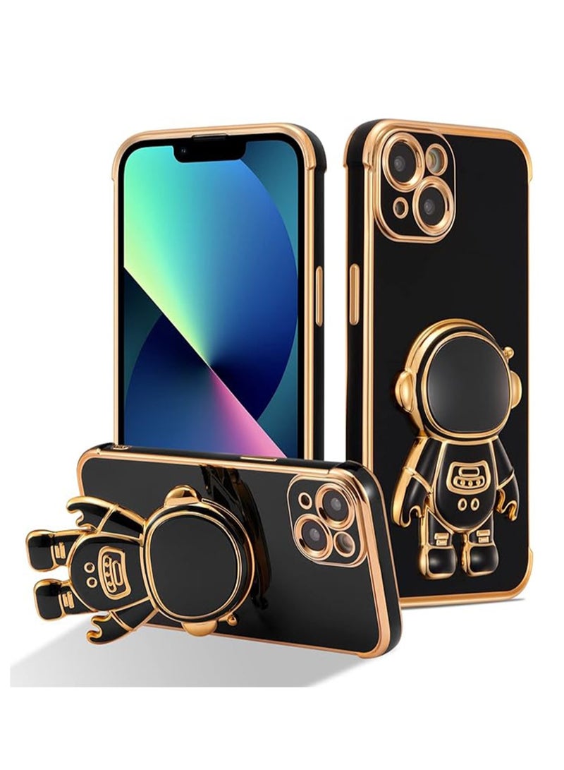 WRISTWISE Case Cover for iPhone 13 Cute 6D Astronaut Case with Stand Function Luxury Plating Case Cover Slim Fit Soft TPU Shockproof Bumper Protective Electroplated Case for Girls Boys,6.1 inch,Black - Image 1