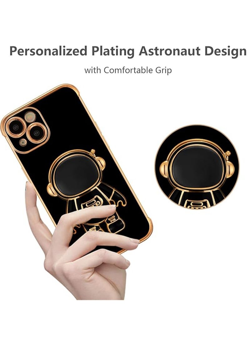 WRISTWISE Case Cover for iPhone 13 Cute 6D Astronaut Case with Stand Function Luxury Plating Case Cover Slim Fit Soft TPU Shockproof Bumper Protective Electroplated Case for Girls Boys,6.1 inch,Black - Image 2