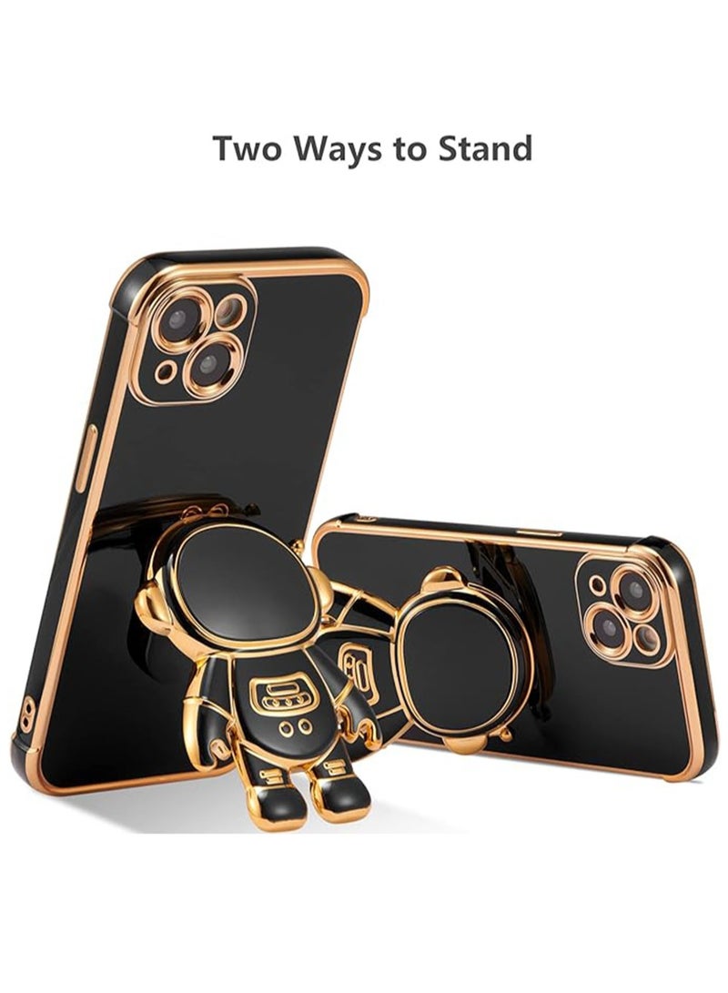 WRISTWISE Case Cover for iPhone 13 Cute 6D Astronaut Case with Stand Function Luxury Plating Case Cover Slim Fit Soft TPU Shockproof Bumper Protective Electroplated Case for Girls Boys,6.1 inch,Black - Image 3