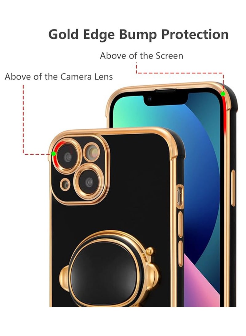 WRISTWISE Case Cover for iPhone 13 Cute 6D Astronaut Case with Stand Function Luxury Plating Case Cover Slim Fit Soft TPU Shockproof Bumper Protective Electroplated Case for Girls Boys,6.1 inch,Black - Image 4