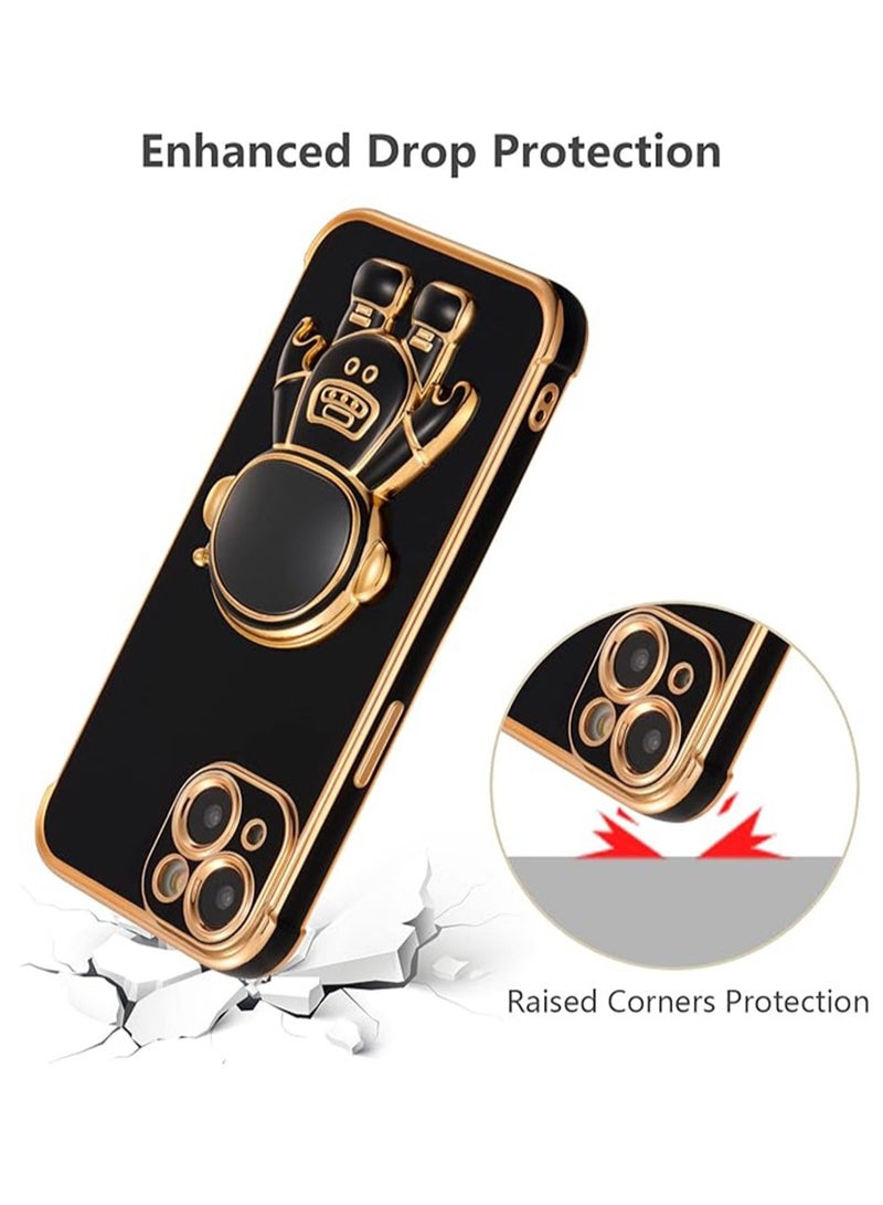 WRISTWISE Case Cover for iPhone 13 Cute 6D Astronaut Case with Stand Function Luxury Plating Case Cover Slim Fit Soft TPU Shockproof Bumper Protective Electroplated Case for Girls Boys,6.1 inch,Black - Image 5