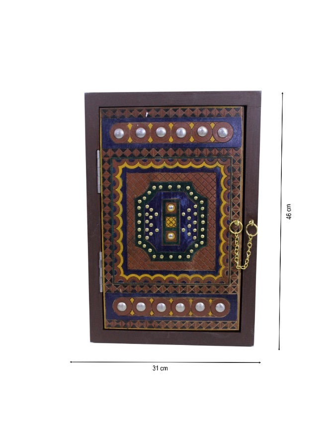 باب خشبي صغير الحجم بتصميم عربي جميل مصنوع يدويًا مع عمل نحاسي | طراز عتيق | مطلي يدويًا - Image 2