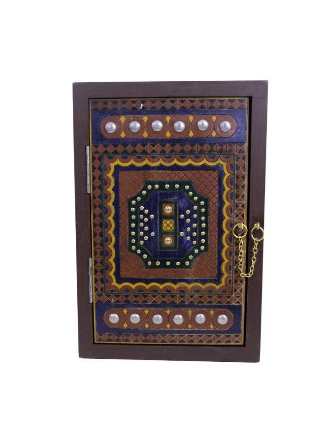 باب خشبي صغير الحجم بتصميم عربي جميل مصنوع يدويًا مع عمل نحاسي | طراز عتيق | مطلي يدويًا - Image 1