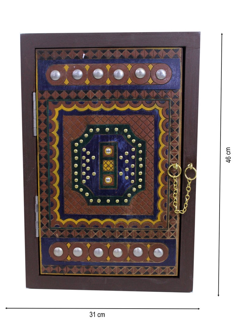 باب خشبي صغير الحجم بتصميم عربي جميل مصنوع يدويًا مع عمل نحاسي | طراز عتيق | مطلي يدويًا - Image 3