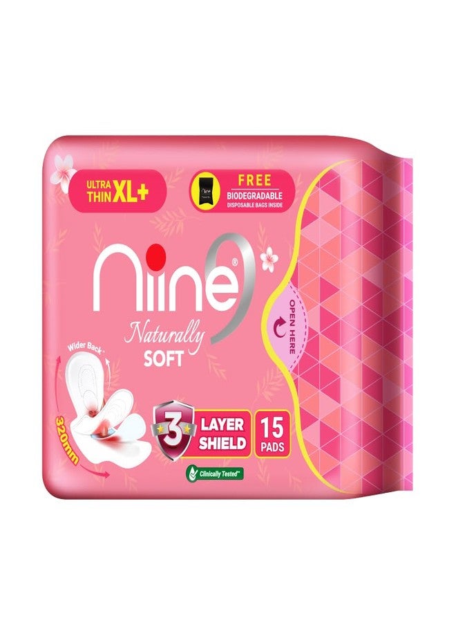 NIINE Naturally Soft Ultra Thin XL+ Sanitary Napkins for Heavy Flow (Pack of 2) 30 Pads with Free Biodegradable Disposal Bags - Image 2