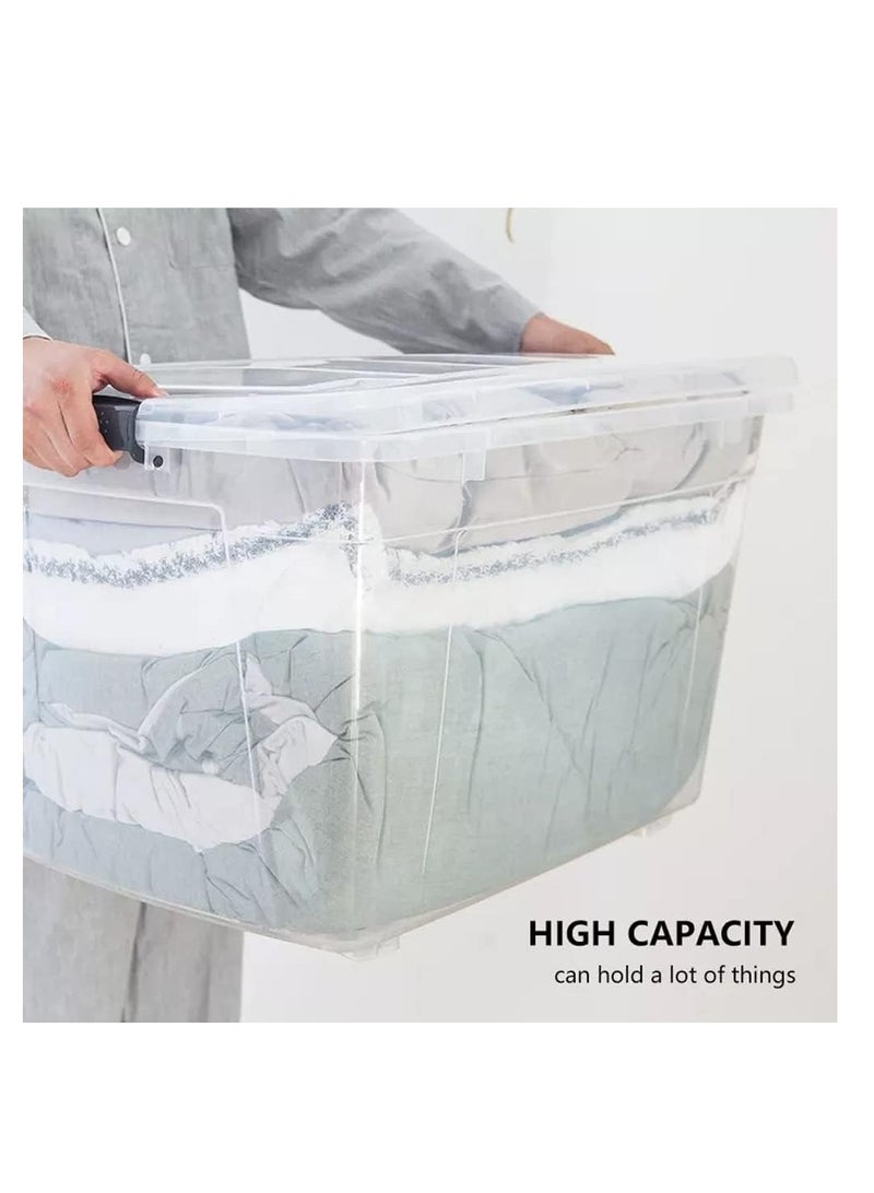 Premify Storage Box 70 L With Lockable Lid & Wheels | Clear Plastic Organizer |3pcs Transparent Boxes For Storing Clothes, Toys, Tools, Medicine, Office/Kitchen Supplies, Documents & Arts & Crafts - Image 4