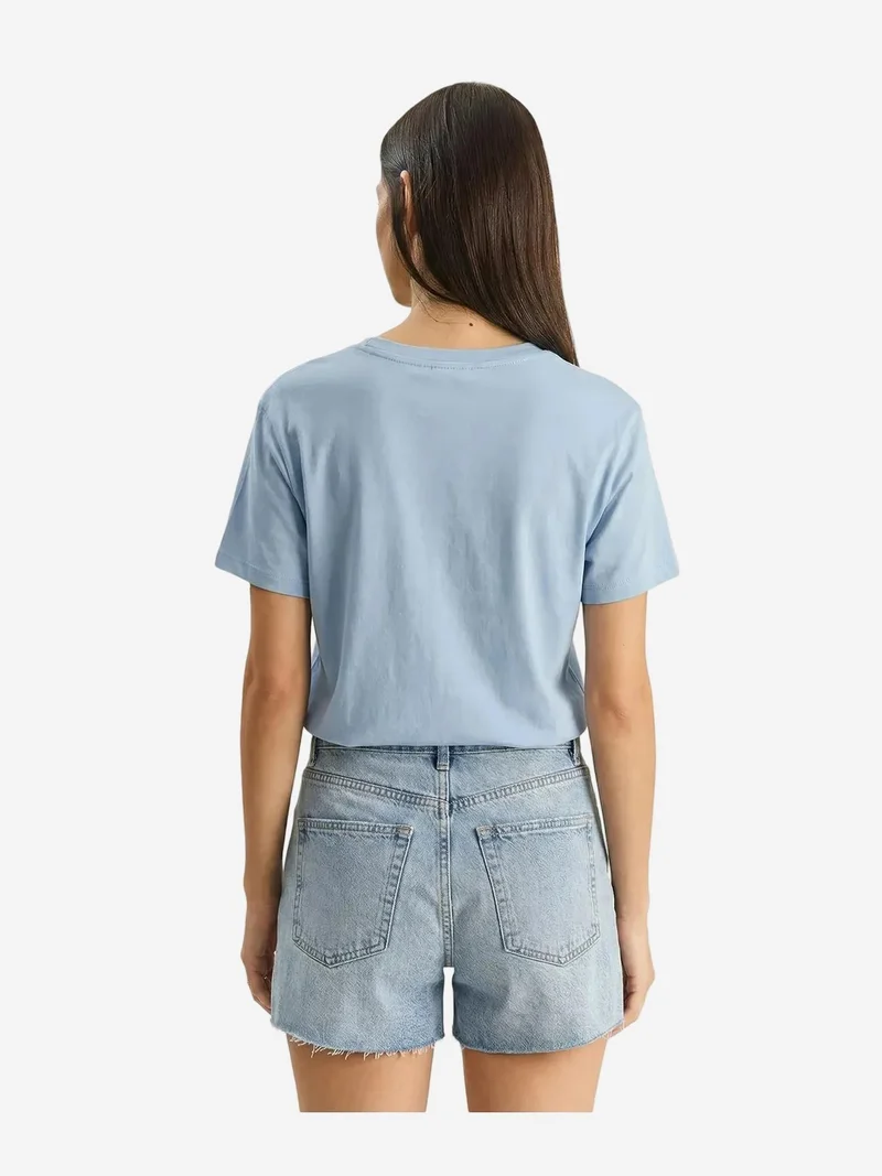 Bianco Lucci Baby Blue LUCCI Embroidered Crew Neck T-Shirt for Women | Best Price UAE