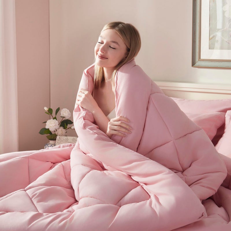 ELNIDO QUEENÂ® Queen Comforter Set - 7 Pieces Bed in a Bag Queen Size, Bed Set for All Seasons, Blush Pink Ultra Soft Bedding Sets with Comforter, Flat Sheet, Fitted Sheet, Pillowcases and Pillow Shams - Image 3