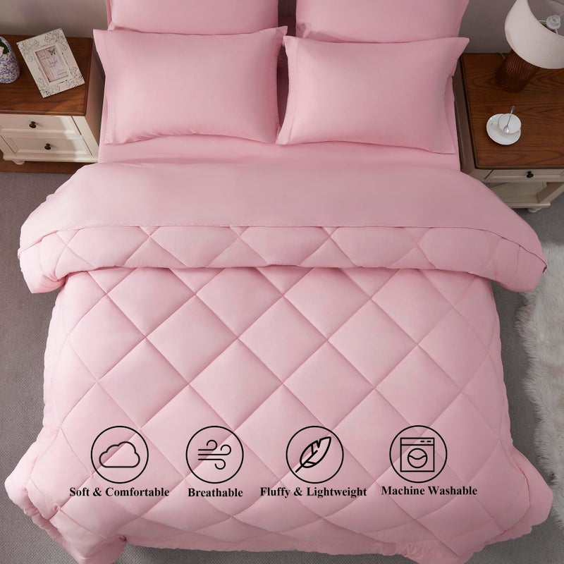 ELNIDO QUEENÂ® Queen Comforter Set - 7 Pieces Bed in a Bag Queen Size, Bed Set for All Seasons, Blush Pink Ultra Soft Bedding Sets with Comforter, Flat Sheet, Fitted Sheet, Pillowcases and Pillow Shams - Image 4