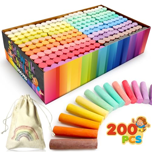 SMALL FISH 200PCS Washable Sidewalk Chalks Set in 20 Colors Jumbo Drawing Chalk for Kids Outdoor Art NonToxic Dustless Colored Giant Box Chalkboard Chalk for Toddler Painting on Blackboard Playground Party - Image 1