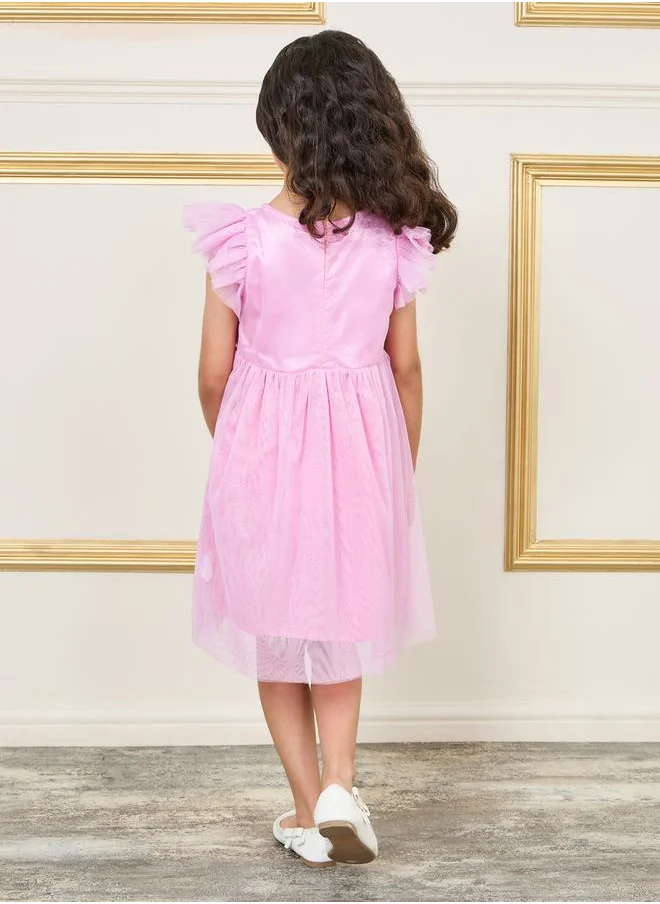 ستايلي Ruffle Sleeve Mesh Insert A-Line Dress