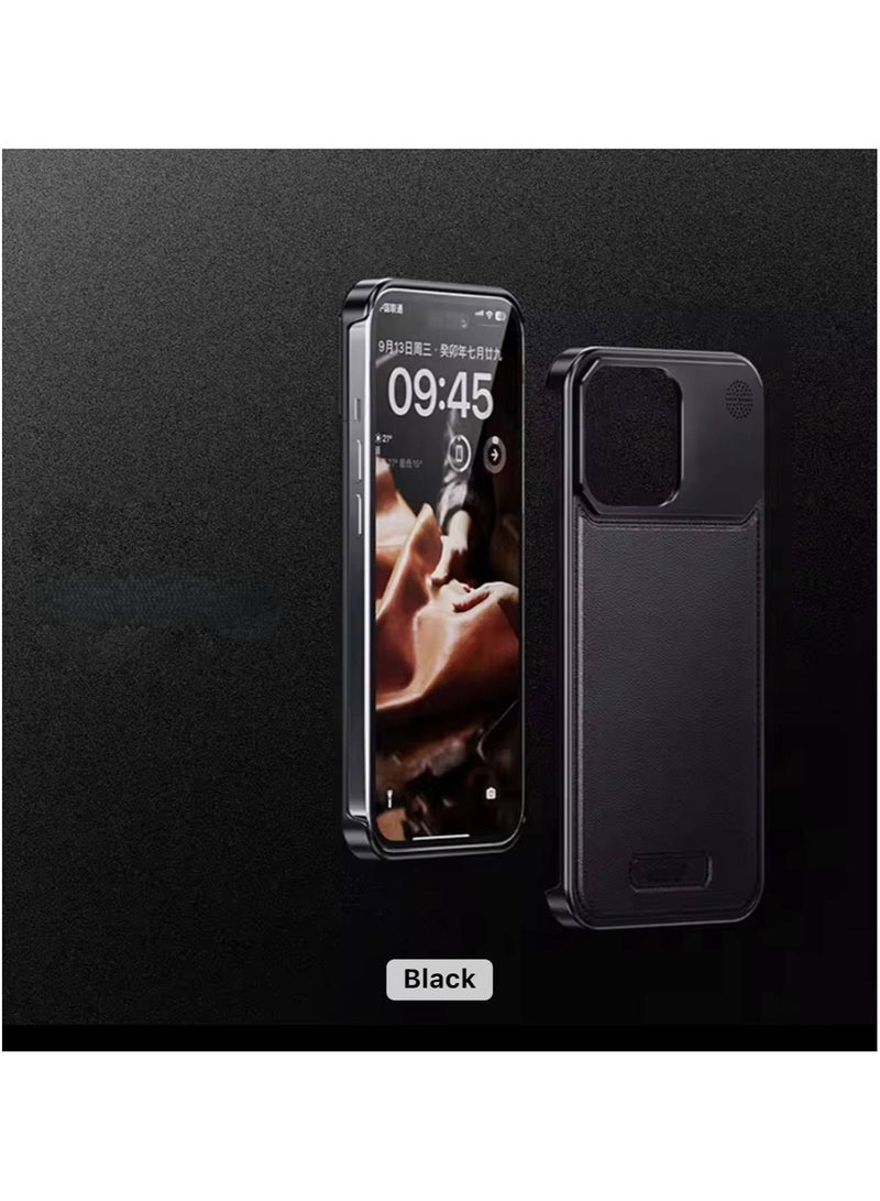 Leather iPhone Case with Aluminum Alloy and Aromatherapy for iPhone 16 Pro Max - Image 1