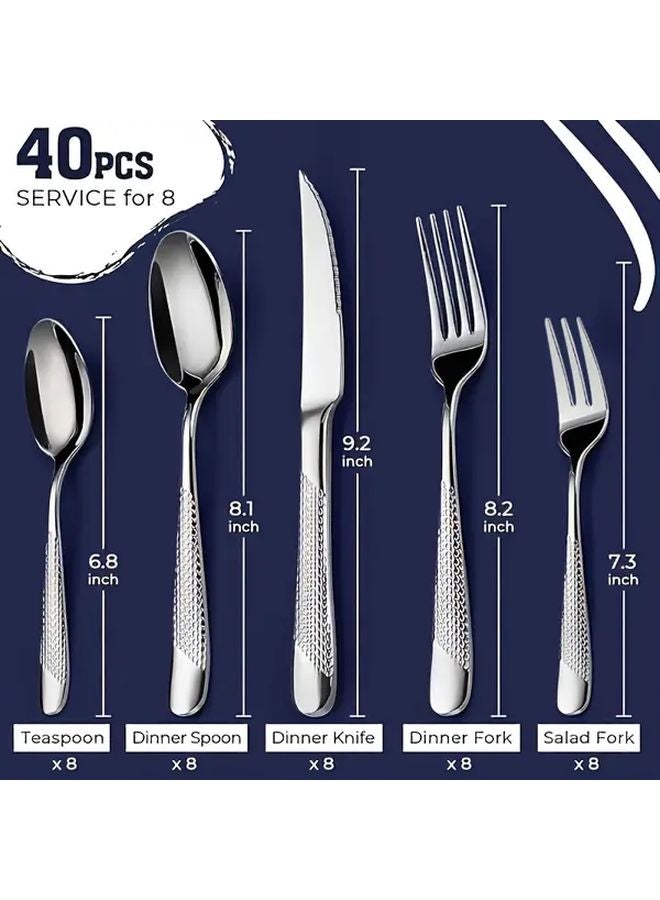 40 Piece Mirror Polished Stainless Steel Flatware Set For 8 Dishwasher Safe - Image 1