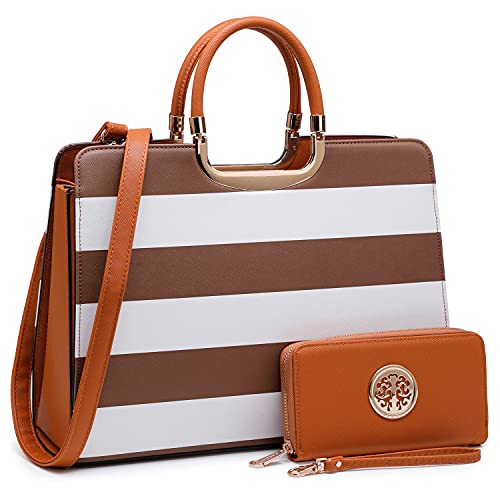 DASEIN Womens Handbag Top Handle Shoulder Bag Tote Satchel Purse Work Bag with Matching Wallet (4-Coffee/White) Large - Image 1