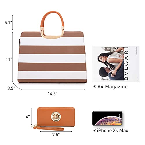 DASEIN Womens Handbag Top Handle Shoulder Bag Tote Satchel Purse Work Bag with Matching Wallet (4-Coffee/White) Large - Image 3