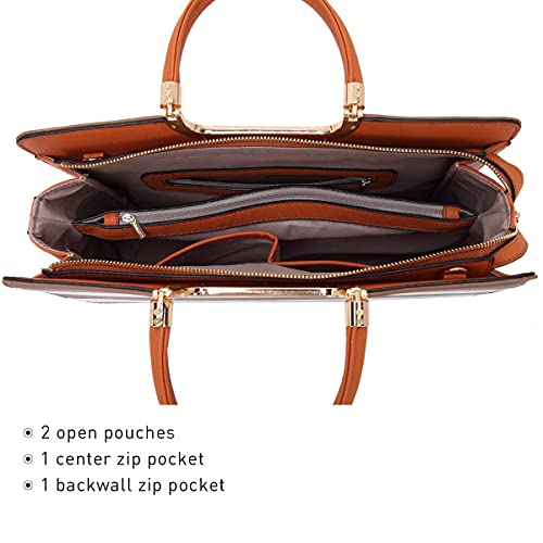 DASEIN Womens Handbag Top Handle Shoulder Bag Tote Satchel Purse Work Bag with Matching Wallet (4-Coffee/White) Large - Image 4