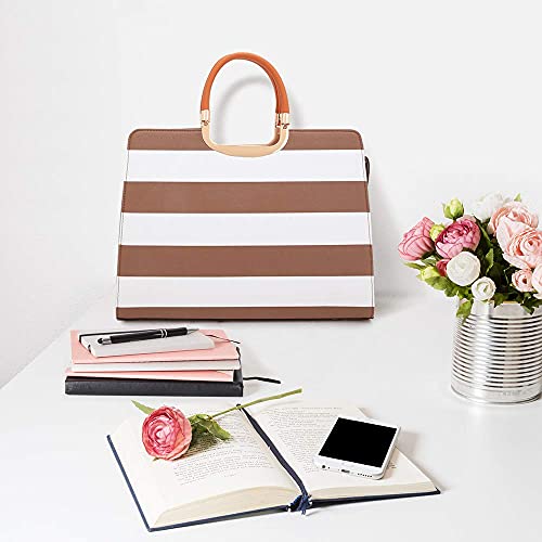DASEIN Womens Handbag Top Handle Shoulder Bag Tote Satchel Purse Work Bag with Matching Wallet (4-Coffee/White) Large - Image 5