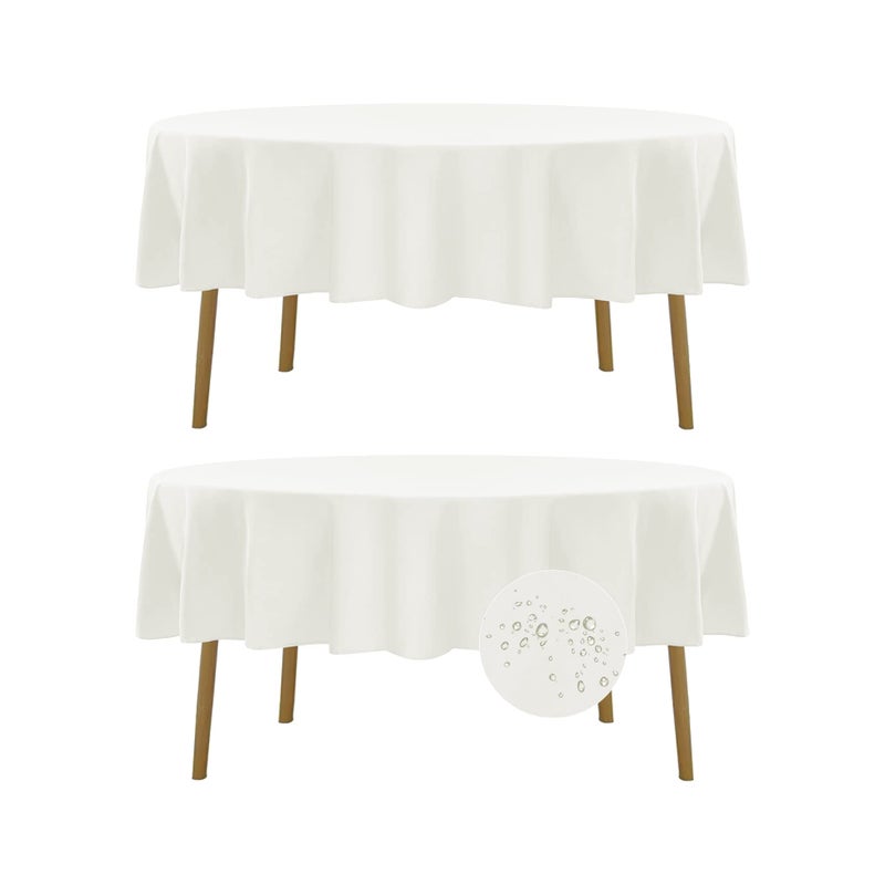 Fokitut 2 Pack Waterproof Round Tablecloth 90 Inch Stain Resistant and Wrinkle Polyester Table Cloth Fabric Table Cover for Kitchen Dining Wedding Party Holiday DinnerIvory