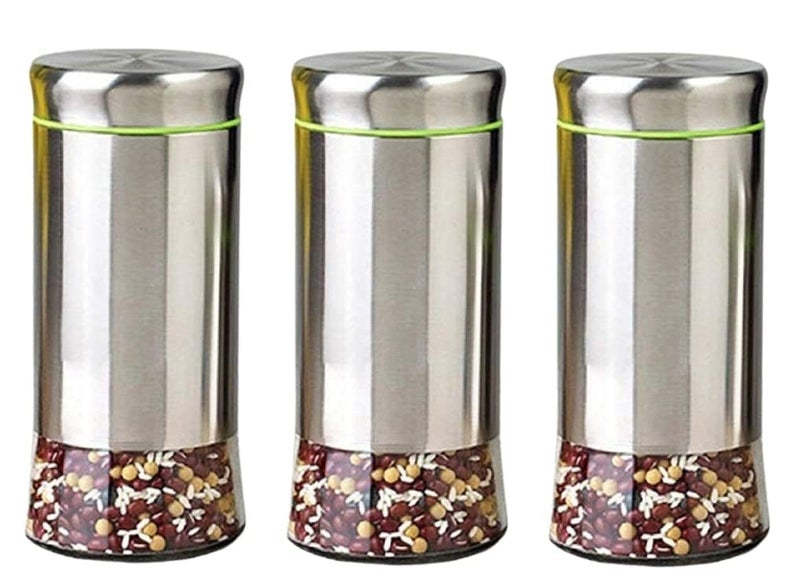 Mivana Glass Food Storage Airtight 850 Ml Containers For Kitchen Storage Container With Lid For Tea Coffee & Sugar, Dry Fruit Jars, Storage Box, Set Of 3 (3, M-22),Silver & Transparent - Image 5