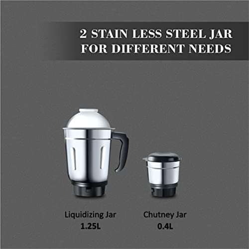 Digismart Kitchen Mate 2 Jar Mixer Grinder for Smoothies, Chutney & Shakes, Long Lasting Shock Proof Abs Body, Powerful 600 Watt Heavy Duty Motor, 2 Years warranty (Charcoal Grey) - Image 3