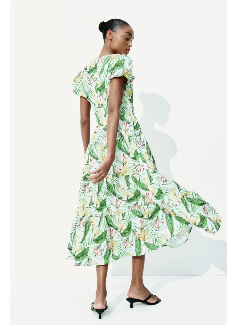 اتش اند ام Tiered-skirt poplin dress